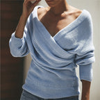 Damen Wickelpullover mit Off-Shoulder Design und lockerem Schnitt