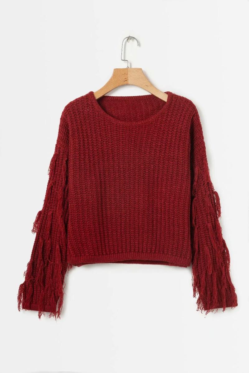 Damen trendiger Strickpullover mit ausgefallenen Fransenärmeln R&B
