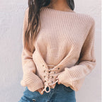 Damen Strickpullover mit vorderem Schnürdesign und modernem Schnitt