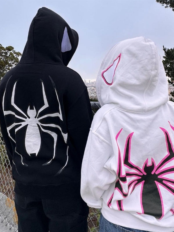 R&B | Hoodie mit Reißverschluss Und Spinnenprint
