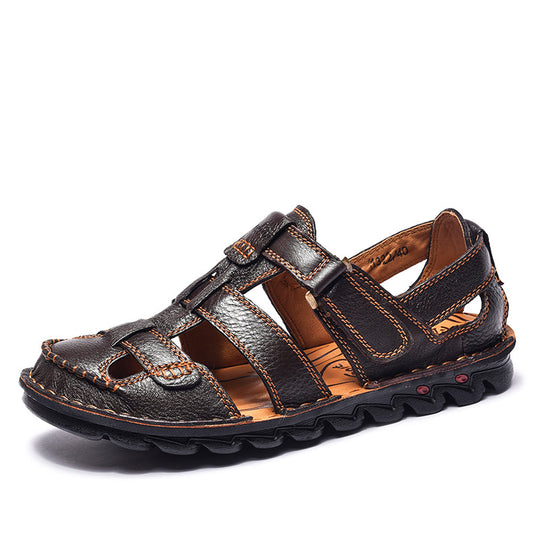 Herren Bequeme Ledersandalen mit verstellbarem Riemen und rutschfester Sohle R&B
