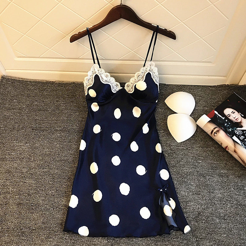 Damen Nachtwäsche Kleid mit Spitzenakzenten und verspielten Punkten R&B