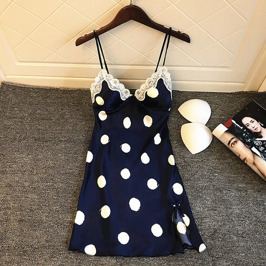 Damen Nachtwäsche Kleid mit Spitzenakzenten und verspielten Punkten R&B