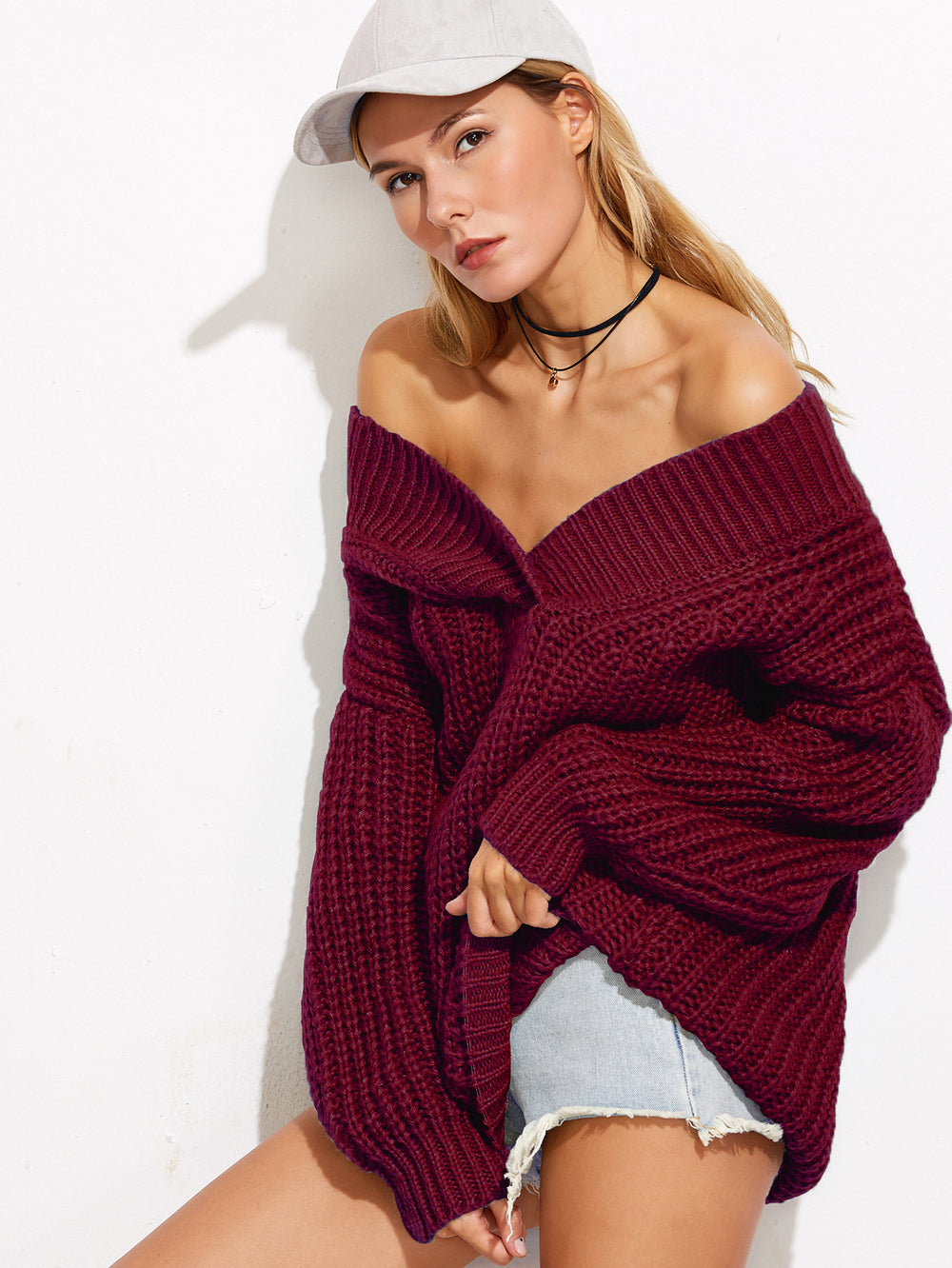 Damen Grobstrickpullover mit offenem Schnitt und stylishen Ärmeln R&B
