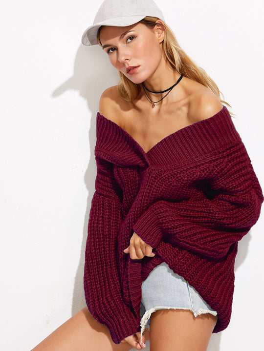 Damen Grobstrickpullover mit offenem Schnitt und stylishen Ärmeln R&B