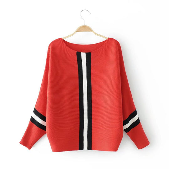 Damen lässiger Strickpullover mit modernen Streifen und weitem Schnitt R&B