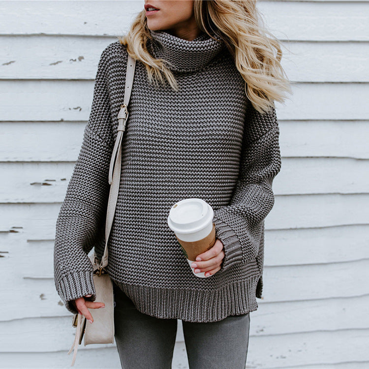 Damen Grobstrickpullover mit hohem Kragen und lässigem Schnitt