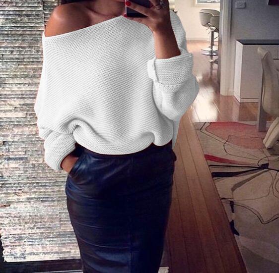 Damen Oversized Strickpullover mit off-shoulder Design und lässigem Schnitt R&B