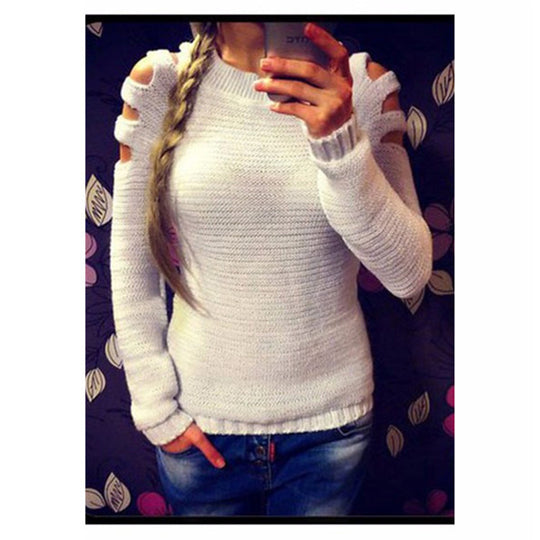 Damen Strickpullover mit innovativem Cut-Out-Design und glitzernden Details R&B
