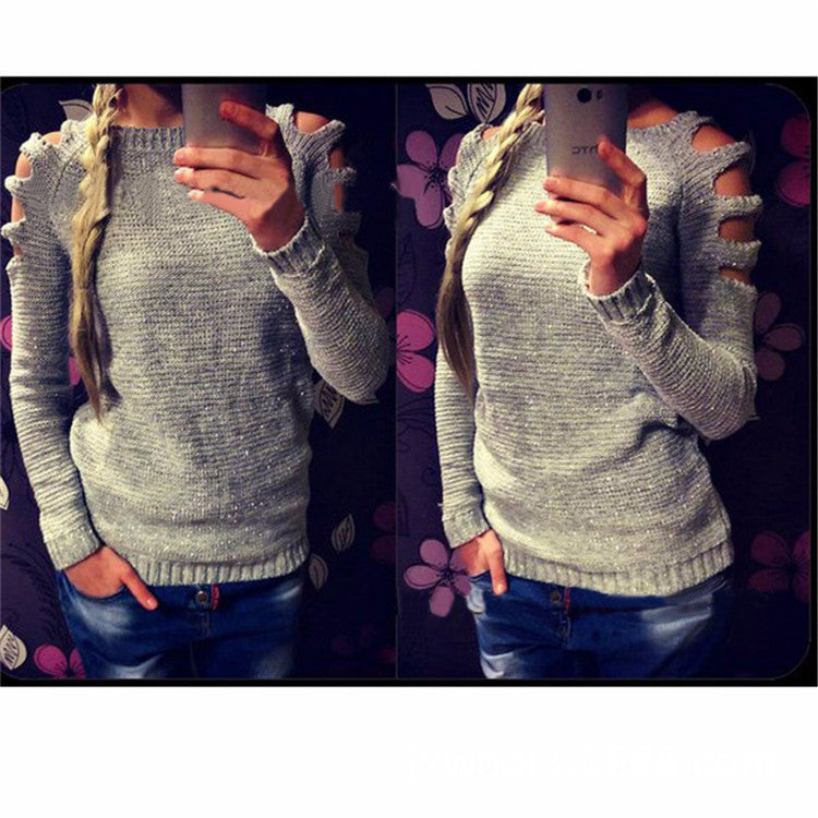 Damen Strickpullover mit innovativem Cut-Out-Design und glitzernden Details R&B