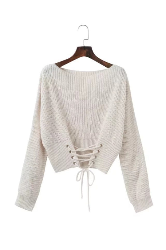 Damen Strickpullover mit ausgefallenem Rückenschnürdesign und weitem Schnitt R&B