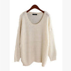Damen Grobstrickpullover mit weiten Ärmeln und tiefem Rundhalsausschnitt