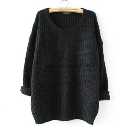 Damen Grobstrickpullover mit weiten Ärmeln und tiefem Rundhalsausschnitt R&B
