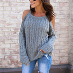 Damen Strickpullover mit Off-Shoulder Design und hohem Kragen
