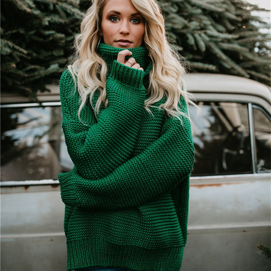Damen Oversized Strickpullover mit hohem Kragen R&B