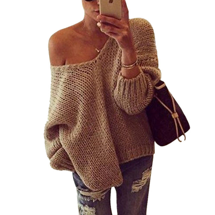 Damen Off-Shoulder Strickpullover mit lockerer Passform