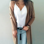 Damen Lange Strickjacke mit tiefen Taschen und offenem Schnitt