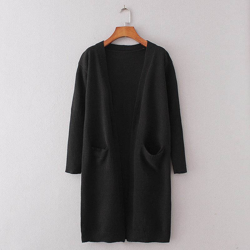 Damen Lange Strickjacke mit tiefen Taschen und offenem Schnitt