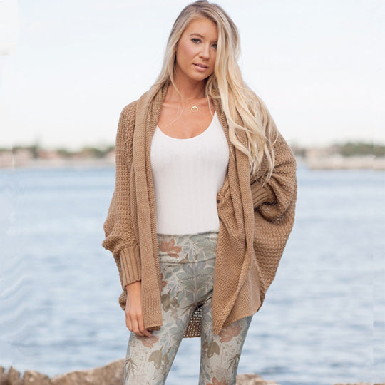 Damen kuschelige Strickjacke mit Kapuze und offenen Seiten R&B