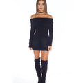 Damen Off-Shoulder Strickkleid mit langen Ärmeln