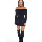 Damen Off-Shoulder Strickkleid mit langen Ärmeln