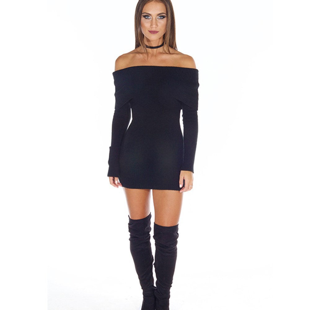 Damen Off-Shoulder Strickkleid mit langen Ärmeln
