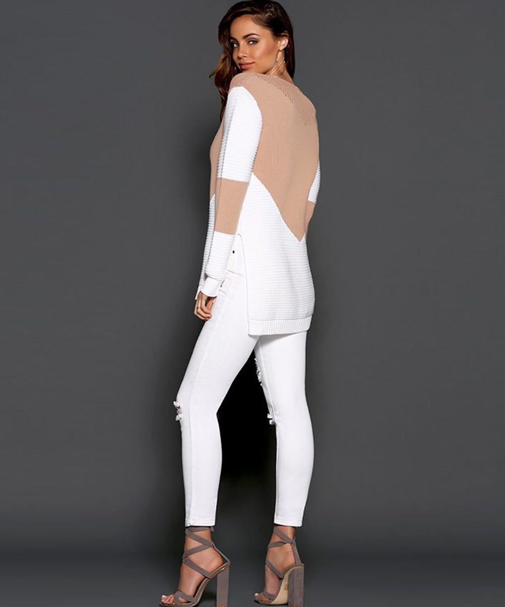 Damen modischer Strickpullover mit kreativem geometrischem Muster R&B