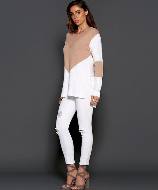 Damen modischer Strickpullover mit kreativem geometrischem Muster R&B
