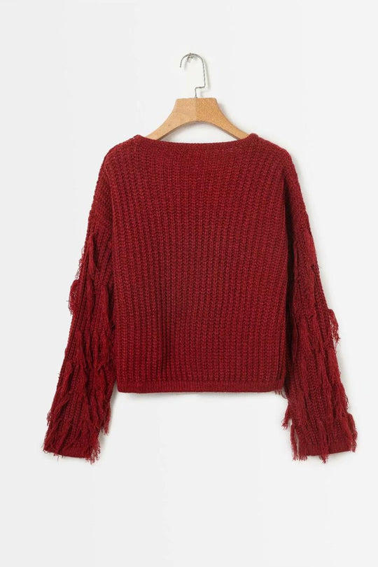 Damen trendiger Strickpullover mit ausgefallenen Fransenärmeln R&B
