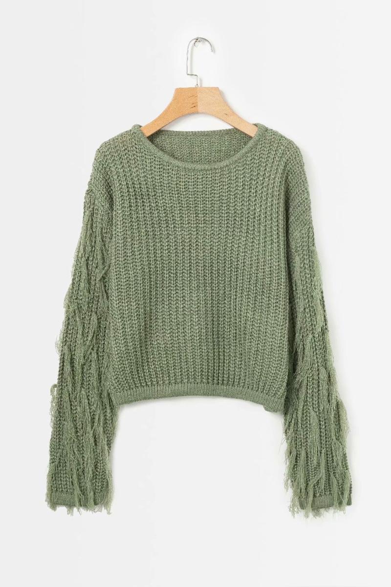 Damen trendiger Strickpullover mit ausgefallenen Fransenärmeln R&B