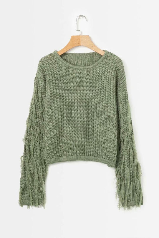 Damen trendiger Strickpullover mit ausgefallenen Fransenärmeln R&B