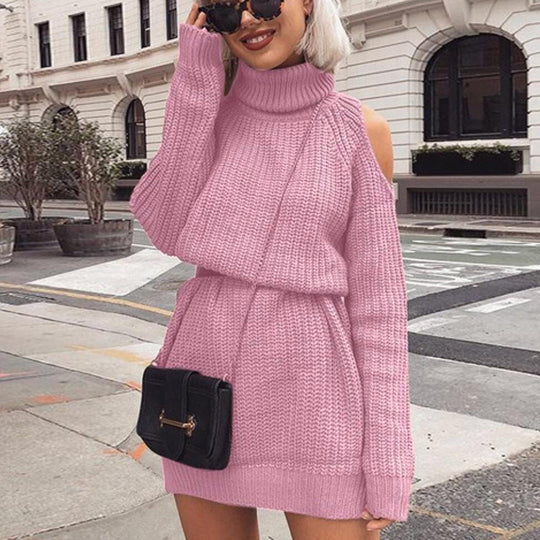 Damen Strickpullover mit hohem Kragen und einem Schulterdesign R&B