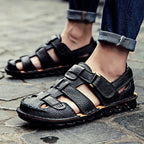 Herren Bequeme Ledersandalen mit verstellbarem Riemen und rutschfester Sohle R&B