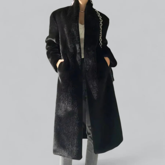 R&B | Damen Winter Schlanker Langer Klassischer Trench Mantel Schwarz