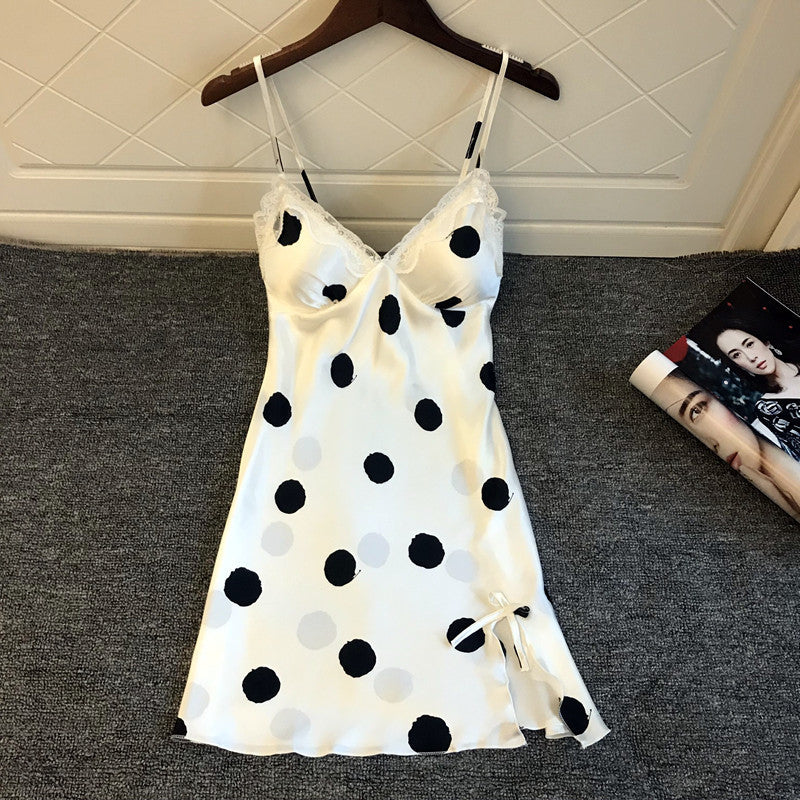 Damen Nachtwäsche Kleid mit Spitzenakzenten und verspielten Punkten R&B