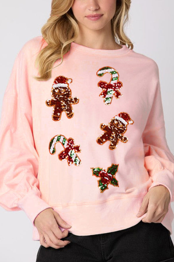 R&B | Weihnachts LR&Bkuchenmann Paillette Lässig Langarm Sweatshirt