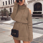 Damen Strickpullover mit hohem Kragen und einem Schulterdesign