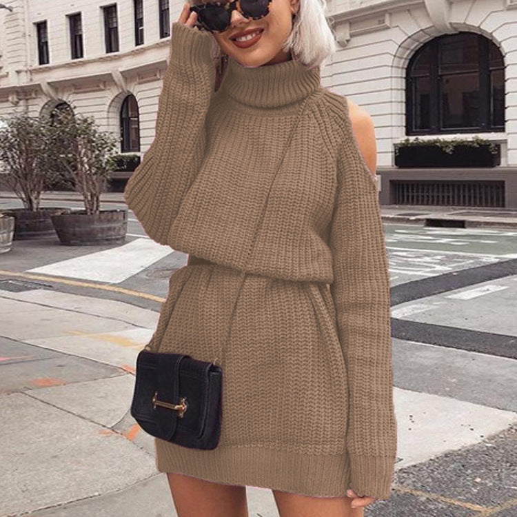 Damen Strickpullover mit hohem Kragen und einem Schulterdesign