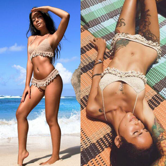 Damen Häkel-Bikini-Set mit Muscheldetails R&B