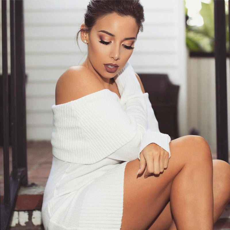 Damen Strickkleid mit off-shoulder Design und figurbetontem Schnitt R&B