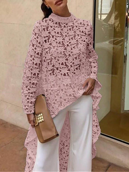 Damen Spitzenbluse mit asymmetrischem Schnitt und eleganten Details R&B