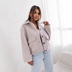 R&B | Übergroße Wollmischung Kurzjacke mit Knopfleiste und Taschen