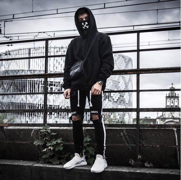 Herren lässige Skinny Jeans mit auffälligem Used-Effekt und trendigem Streifen R&B