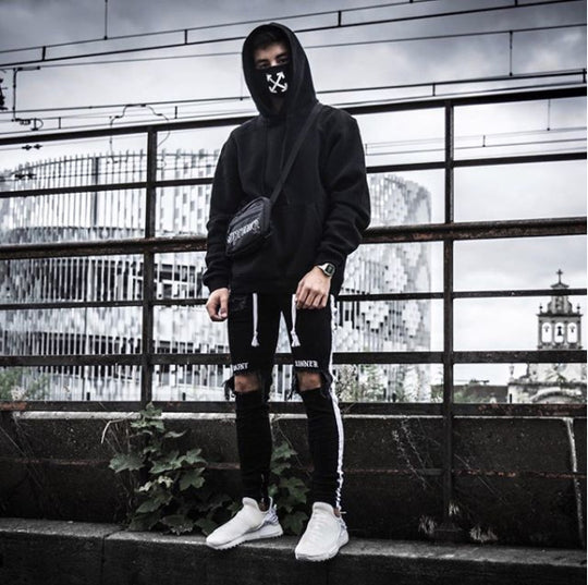Herren lässige Skinny Jeans mit auffälligem Used-Effekt und trendigem Streifen R&B