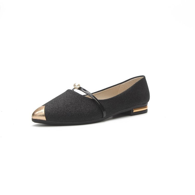 Damen nan elegante Glitzer-Slipper mit spitzer Metallkappe, perlenbesetztem Spannriemen und flachem Absatz R&B