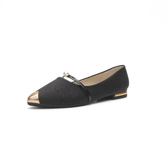 Damen nan elegante Glitzer-Slipper mit spitzer Metallkappe, perlenbesetztem Spannriemen und flachem Absatz R&B