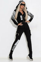 Damen nan stylisches zweiteiliges Kapuzen-Set mit tailliertem Reißverschluss-Hoodie und Cargo-Jogginghose R&B