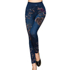 Damen Leggings im floralen Denim-Look mit-hohem Bund und figurformendem Schnitt