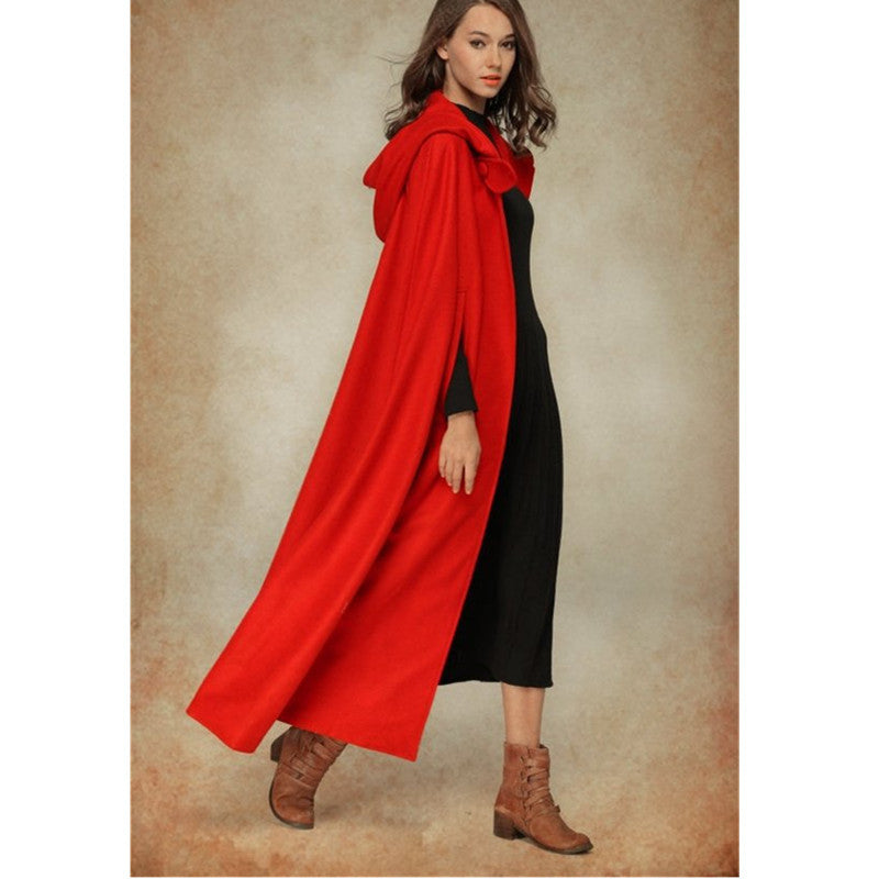 Damen eleganter Umhang mit Kapuze aus hochwertigem Stoff R&B