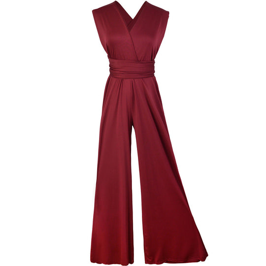 Damen Eleganter Jumpsuit mit Tiefem V-Ausschnitt und Innovativer Wickeloptik R&B